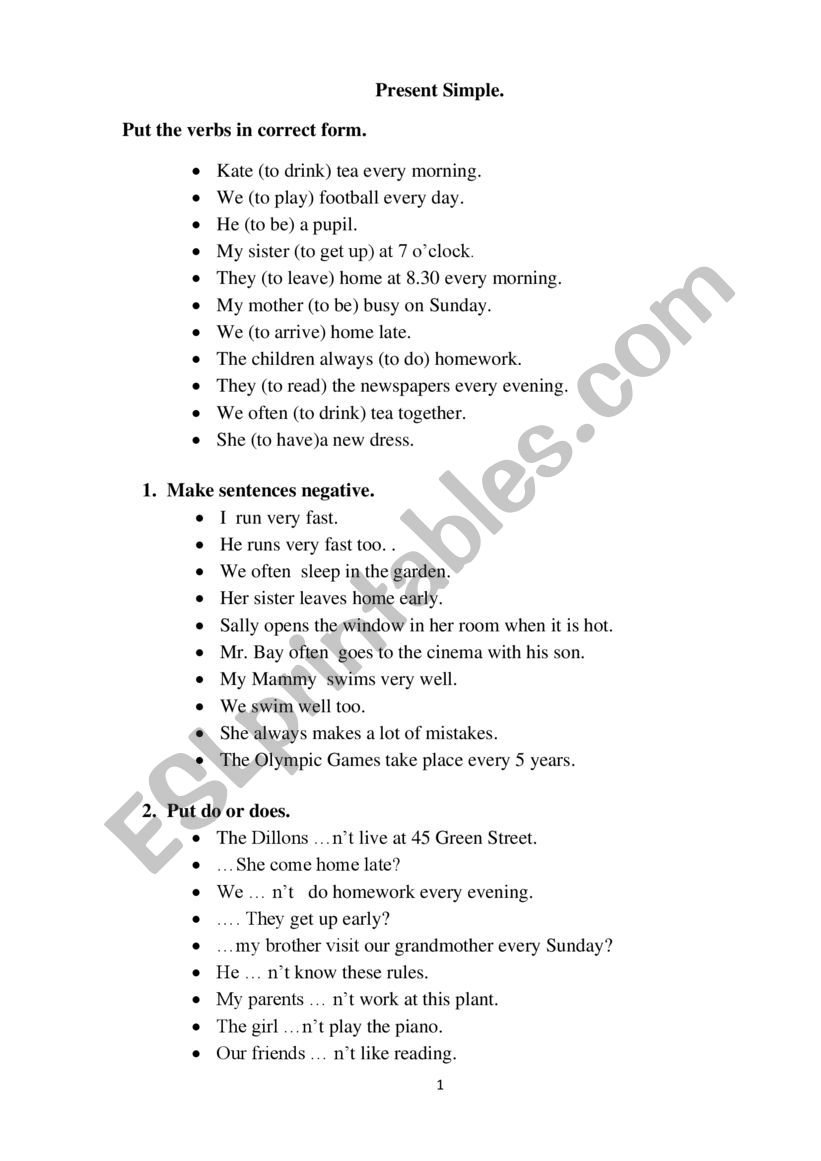 Present Simple worksheet