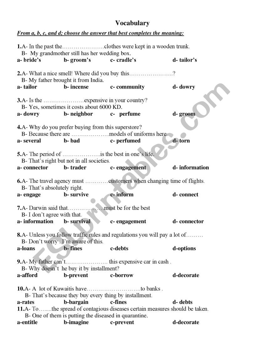 Language Functions worksheet