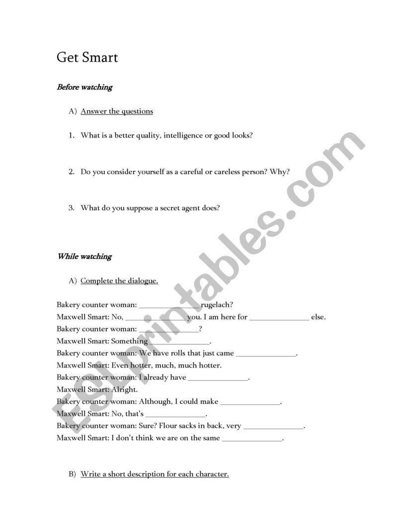 Get Smart Movie Worksheet worksheet