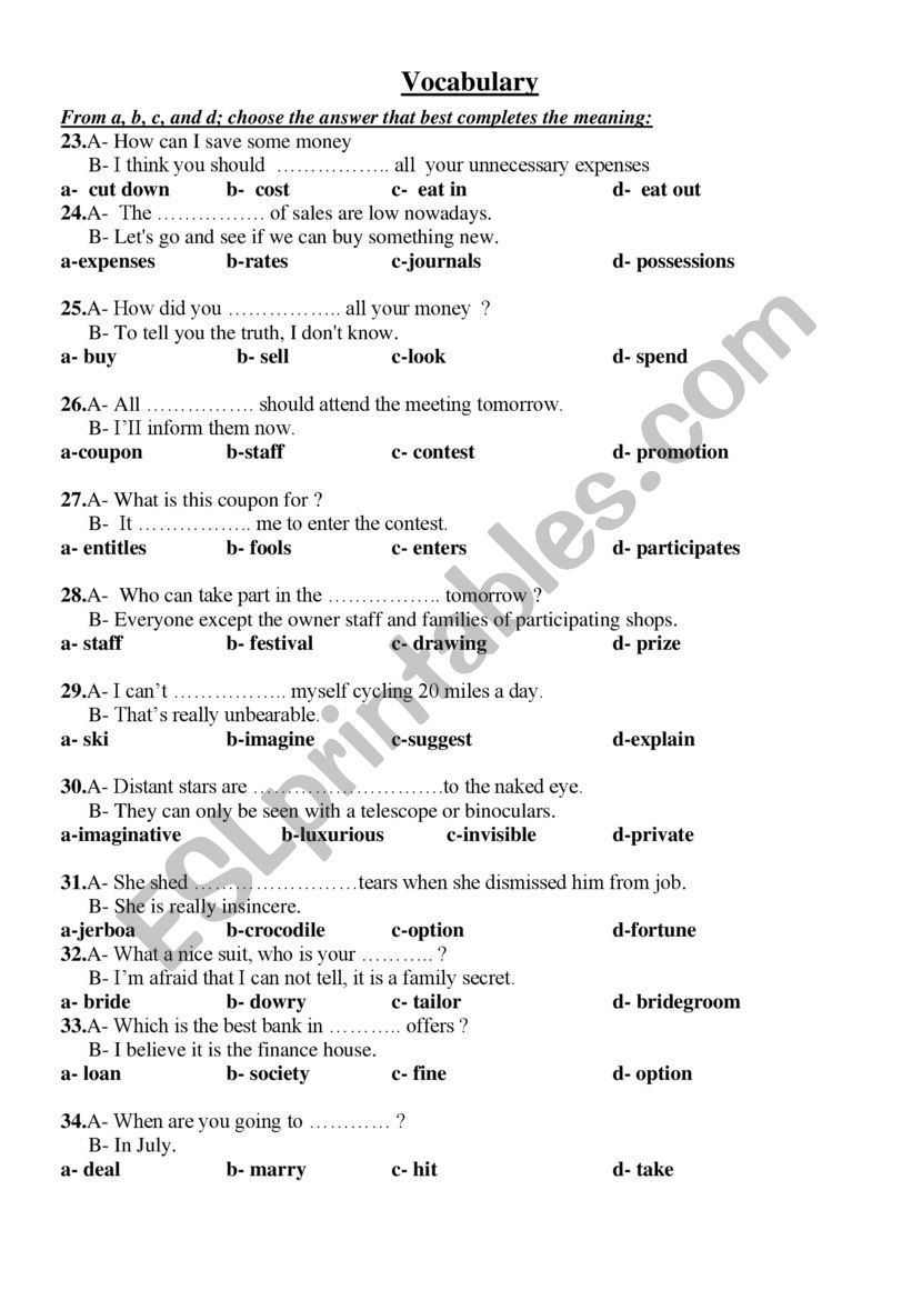 Vocabulary worksheet