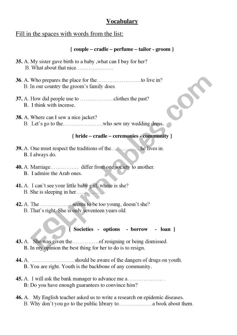 Vocabulary worksheet