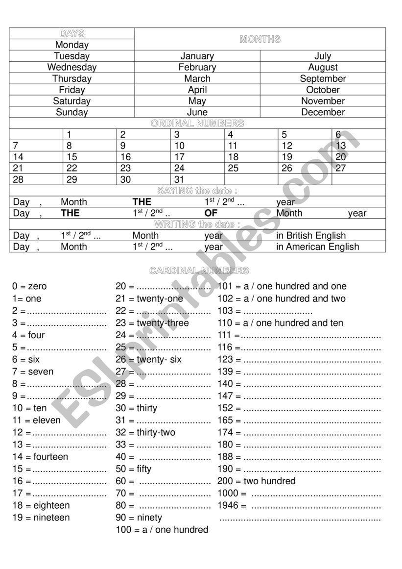 SAy and WRITE the date worksheet