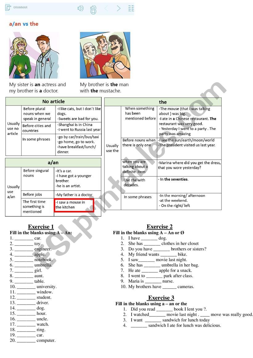 Articles worksheet