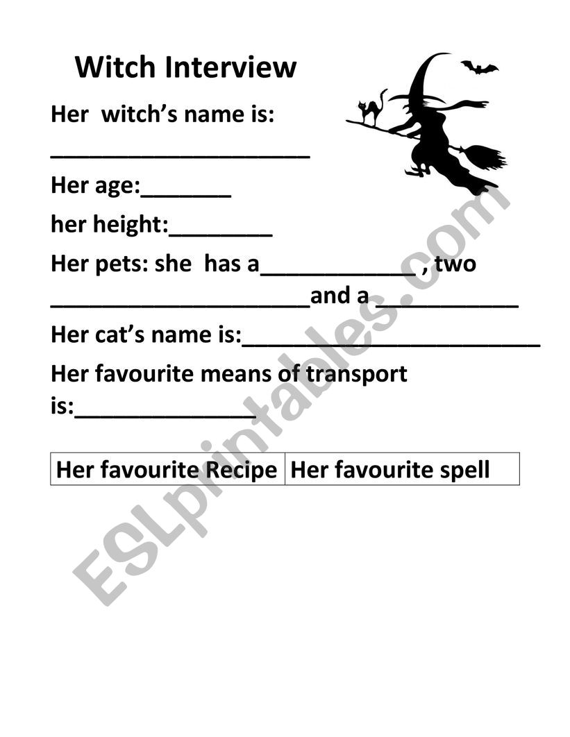 HALLOWEEN worksheet Witch  interview