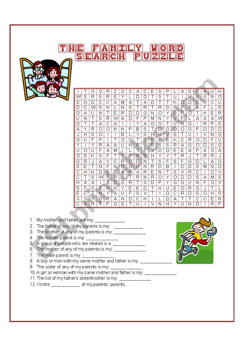 Family search word puzzle worksheet