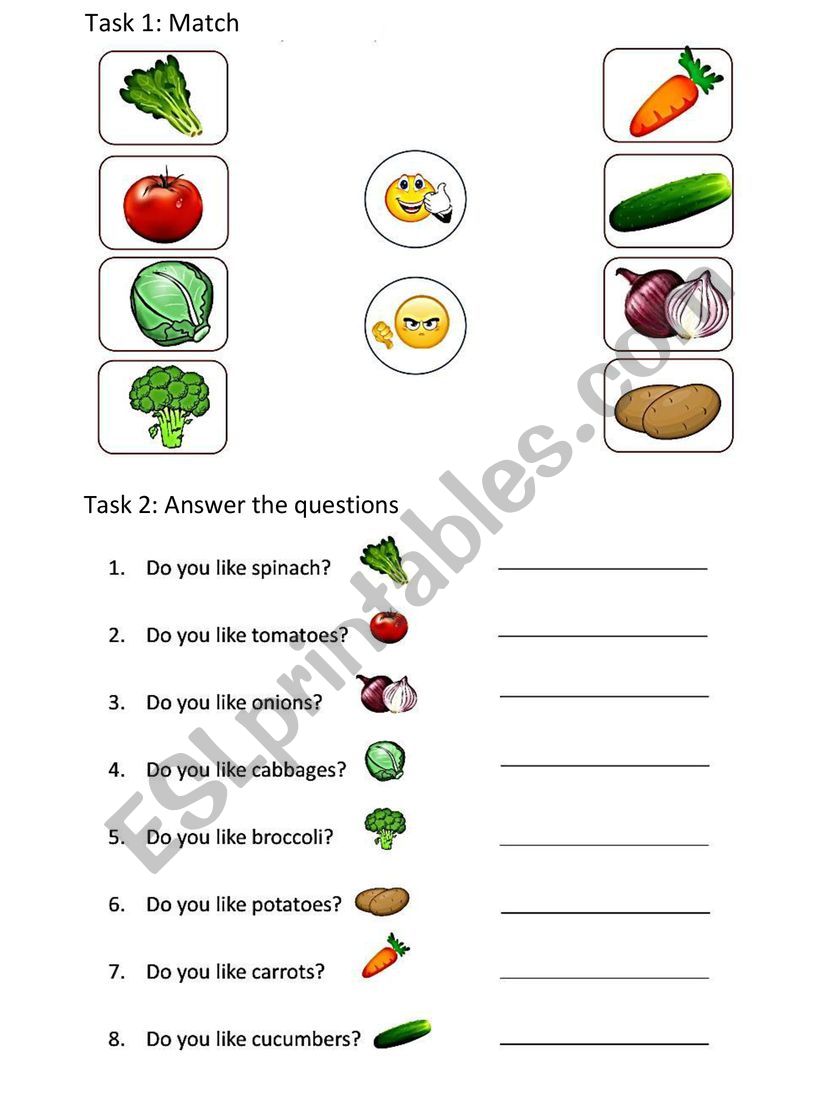 Vegetable - like/don�t like worksheet