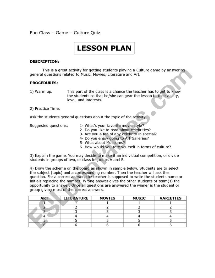 Culture Quiz worksheet