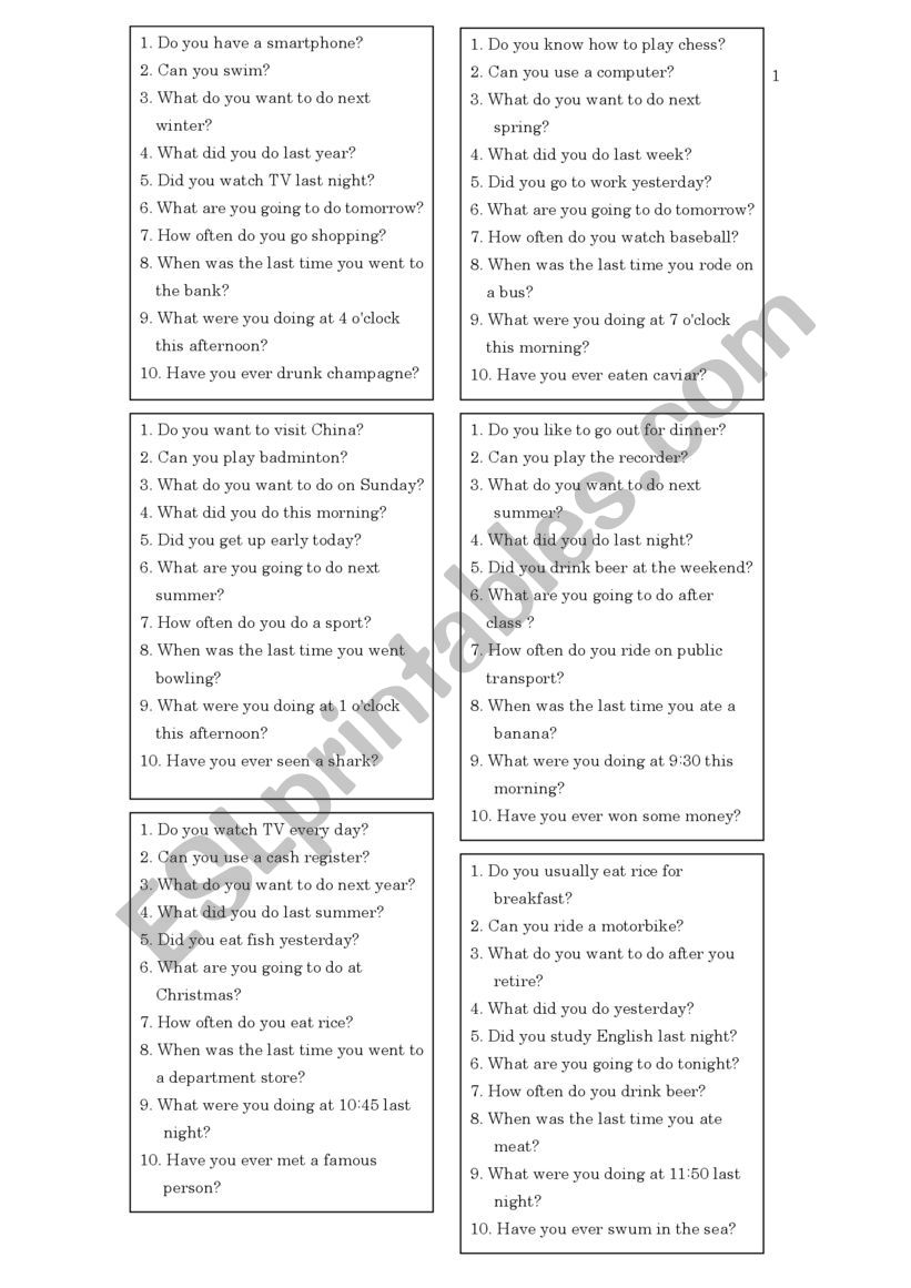 Adults warm-up pair work worksheet