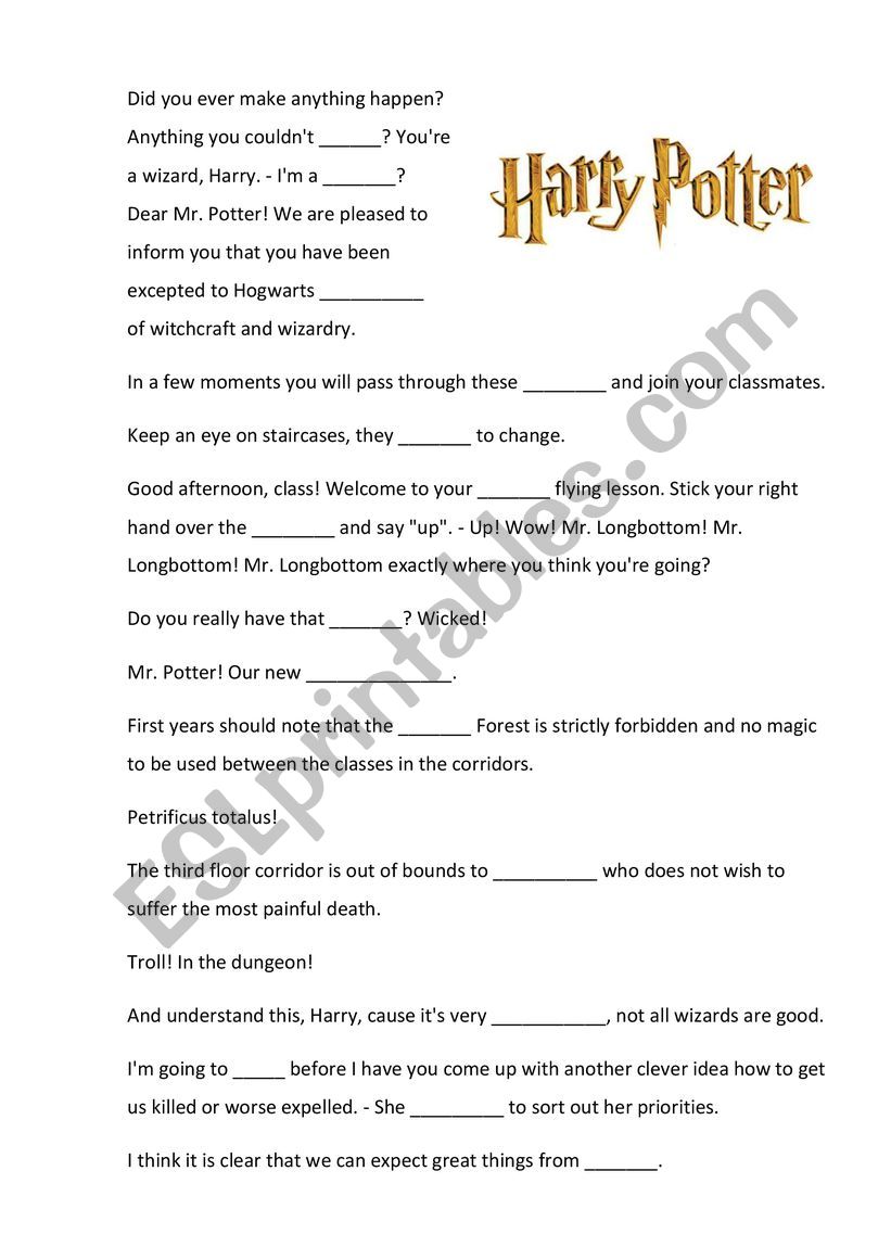 Harry Potter worksheet