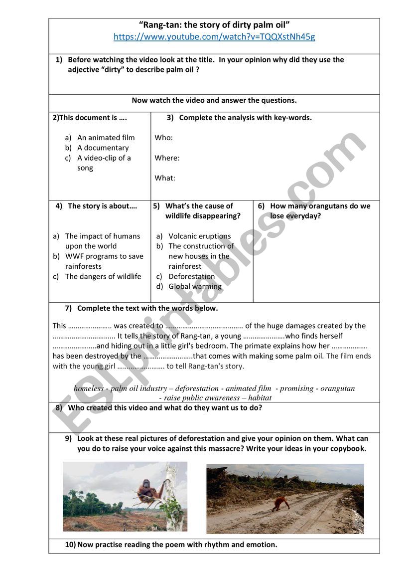Rang-tan: the story of dirty palm oil WORKSHEET