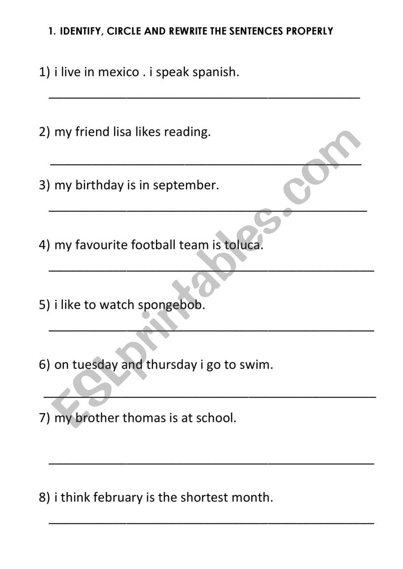 Capitalization  worksheet