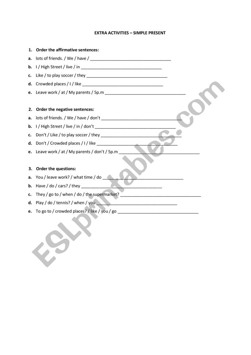 Order the sentences - simple present tense