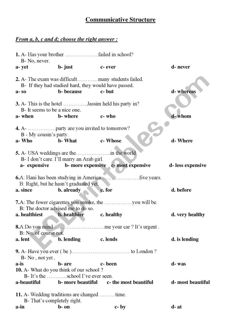 Structure worksheet