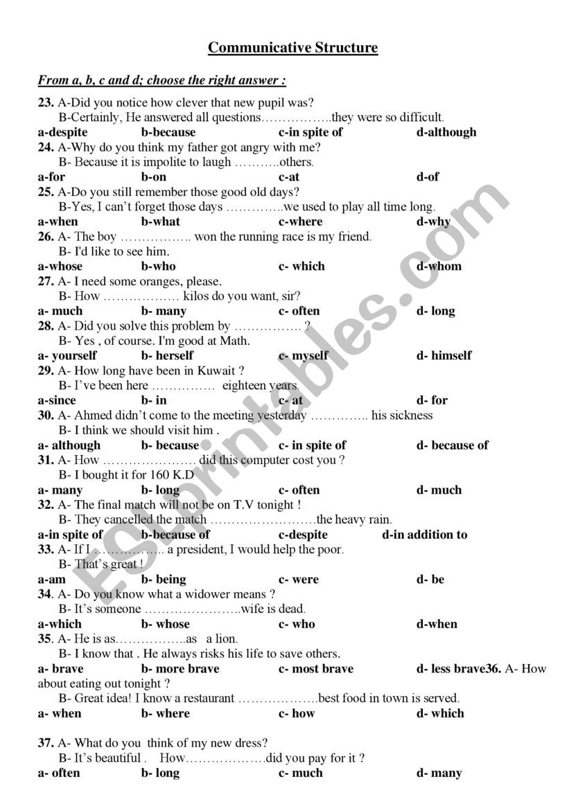 Structure worksheet