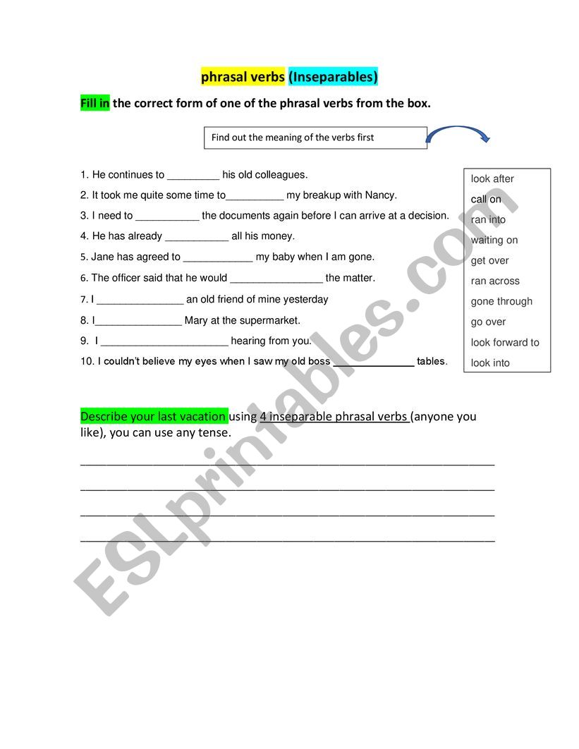 Phrasal verbs worksheet