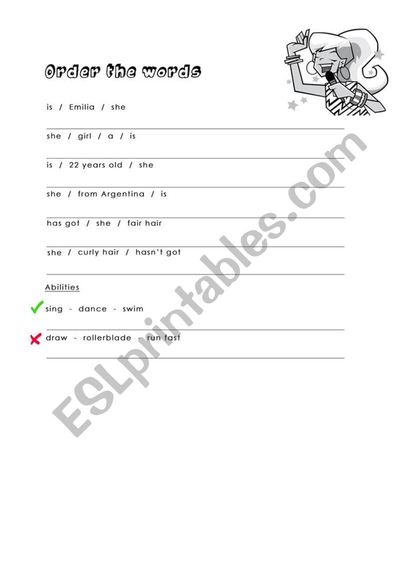 Order the words worksheet