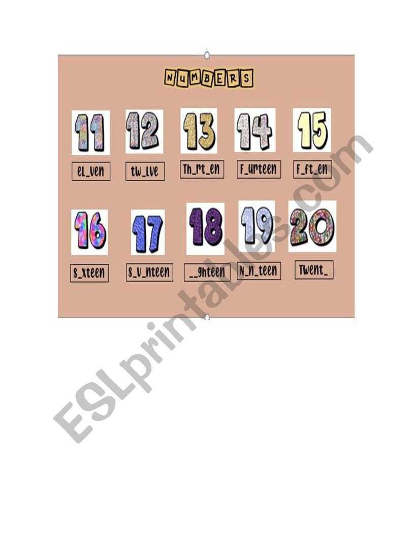 Numbers 11 to 20 worksheet