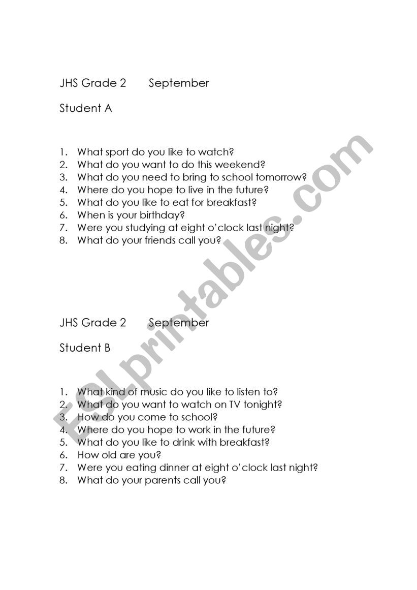 JHS Grade 2 warm-up interview September