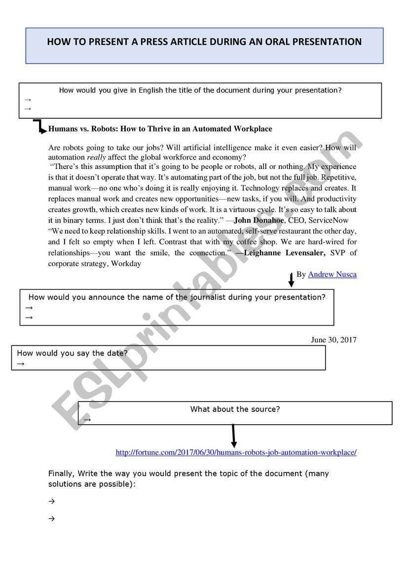 HOW TO PRESENT A PRESS ARTICLE IN ENGLISH