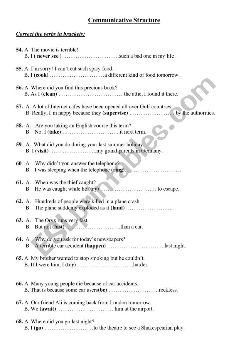 Structure worksheet