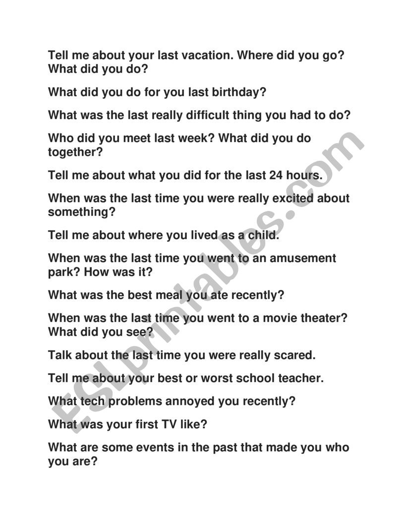 Free Talk- Simple Past tense worksheet