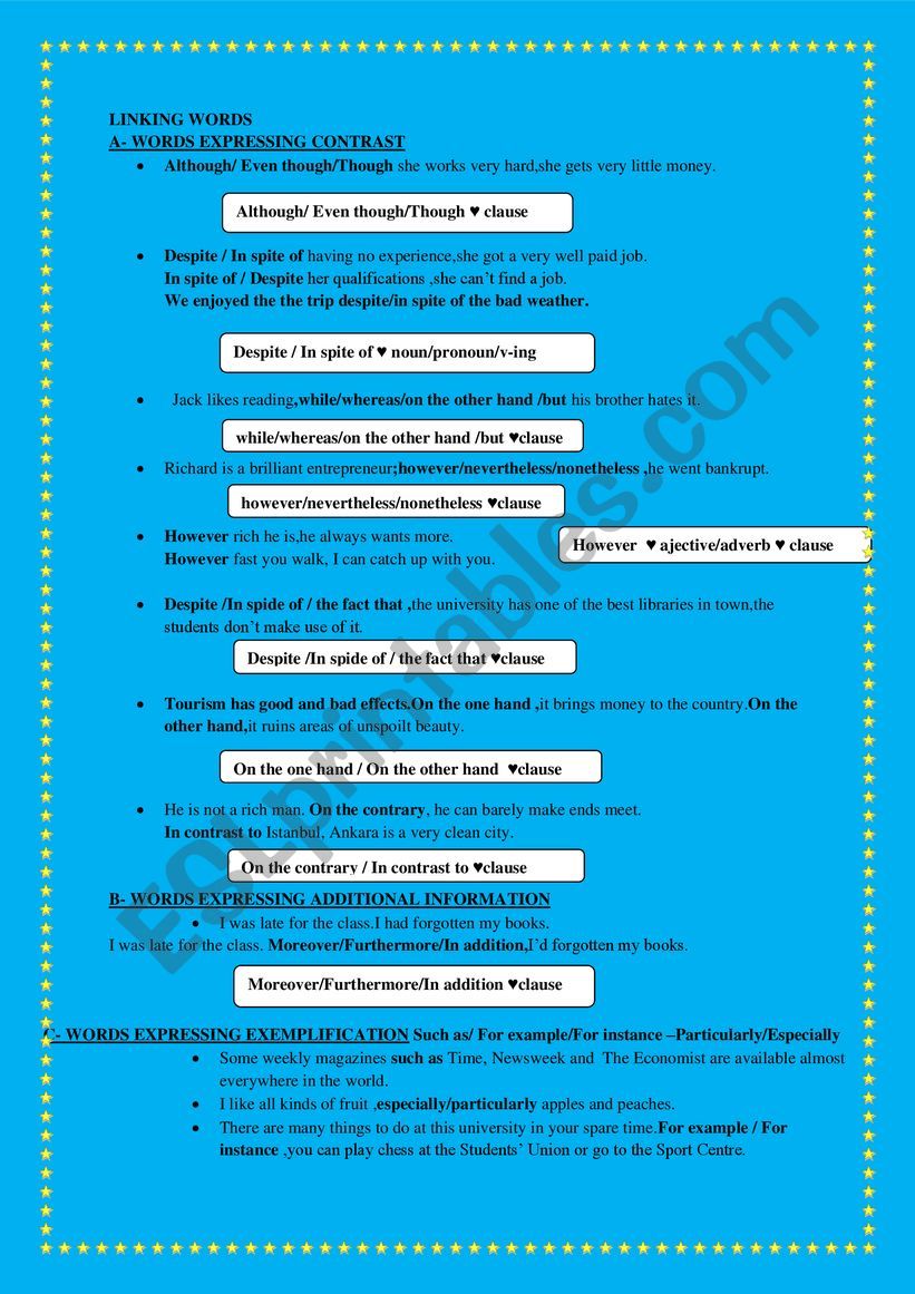 LINKING WORDS worksheet