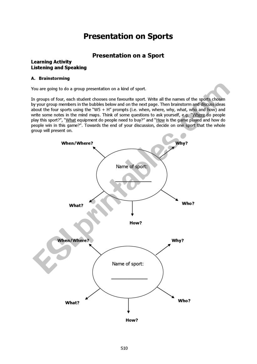 PRESENTATION ON SPORTS worksheet