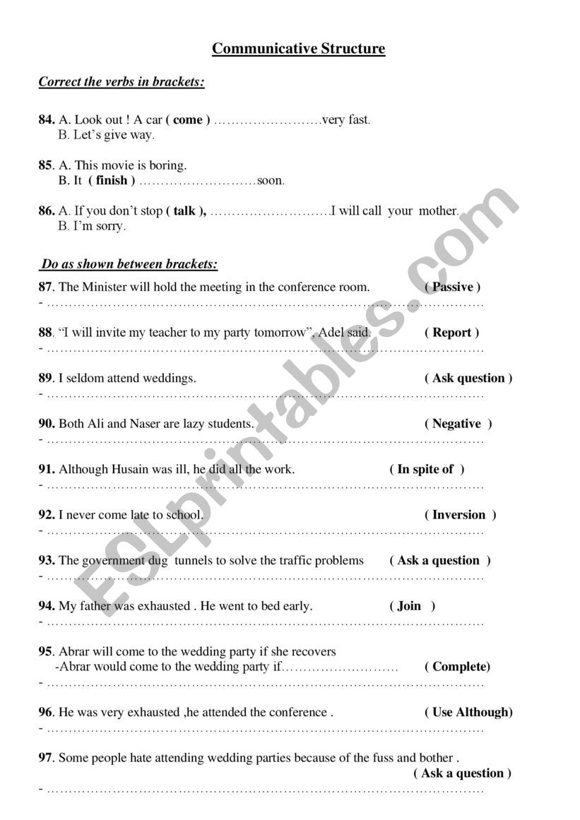 Structure worksheet