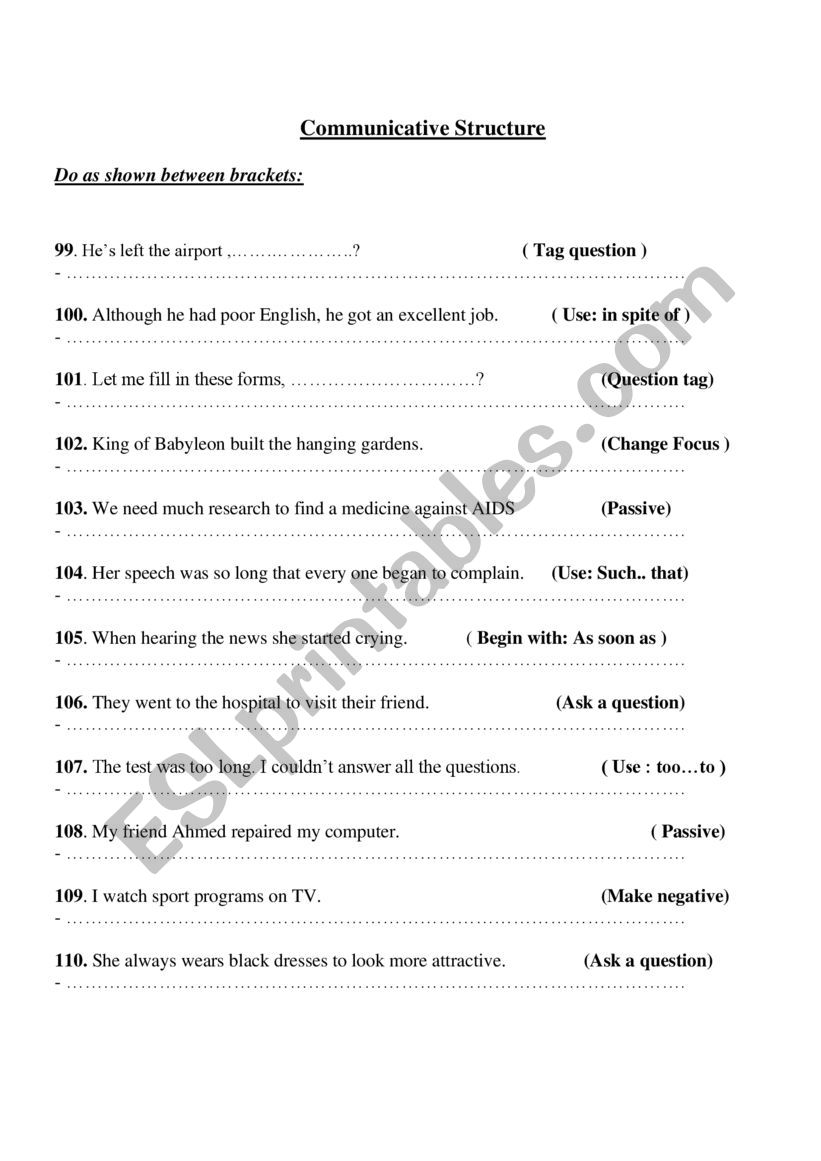 Structure worksheet