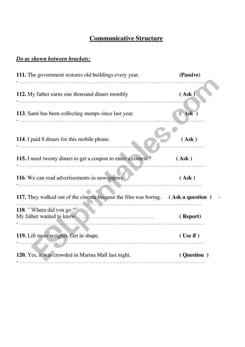 Structure worksheet