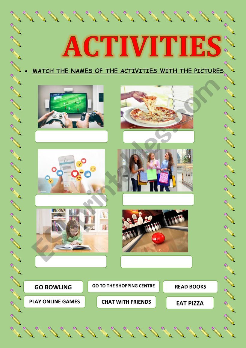 FREE TIME ACTIVITIES worksheet