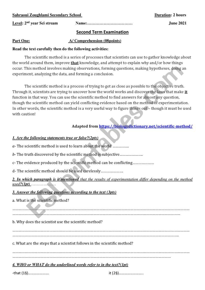 The scientific method  worksheet