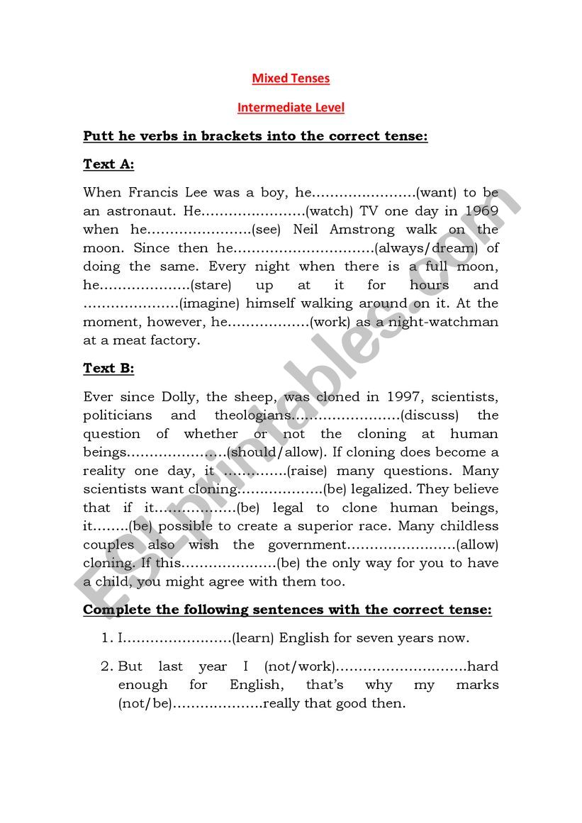 Mixed Tenses worksheet
