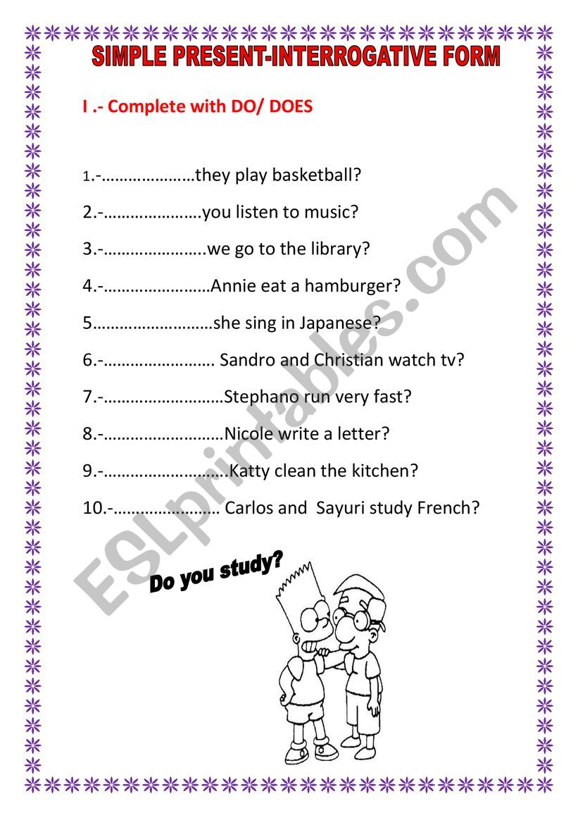 PRESENT  SIMPLE TENSE-INTERROGATIVE FORM