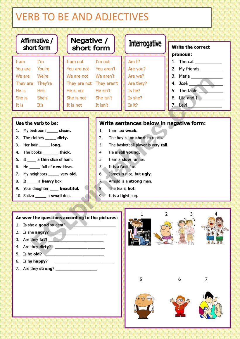 SIMPLE WORKSHEET ABOUT  VERB TO BE AND ADJECTIVES