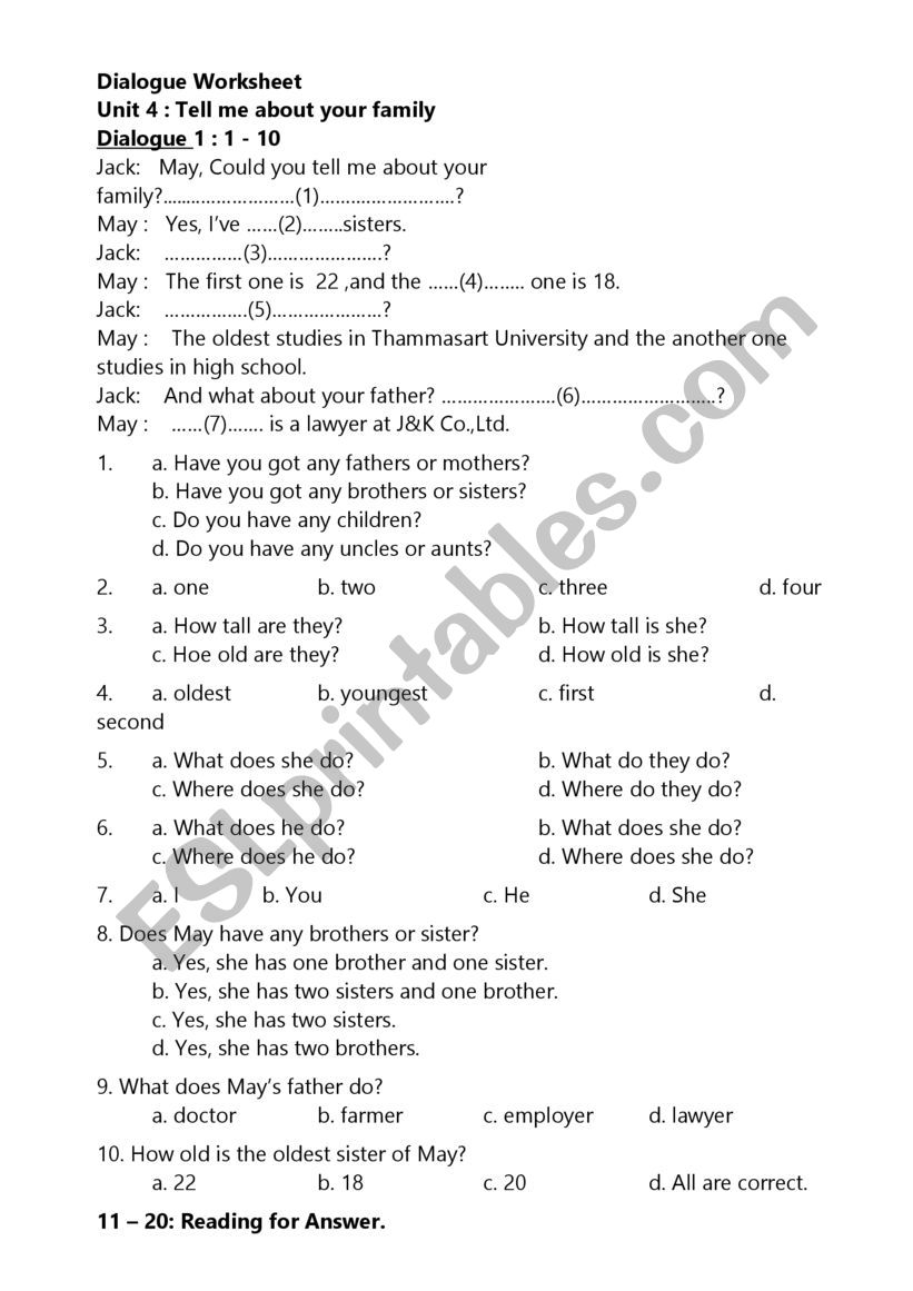 Conversation about yourself worksheet
