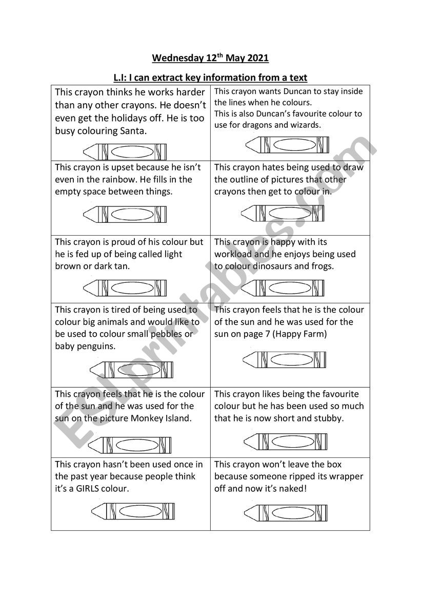 The Day the Crayons Quit - read and colour the crayon