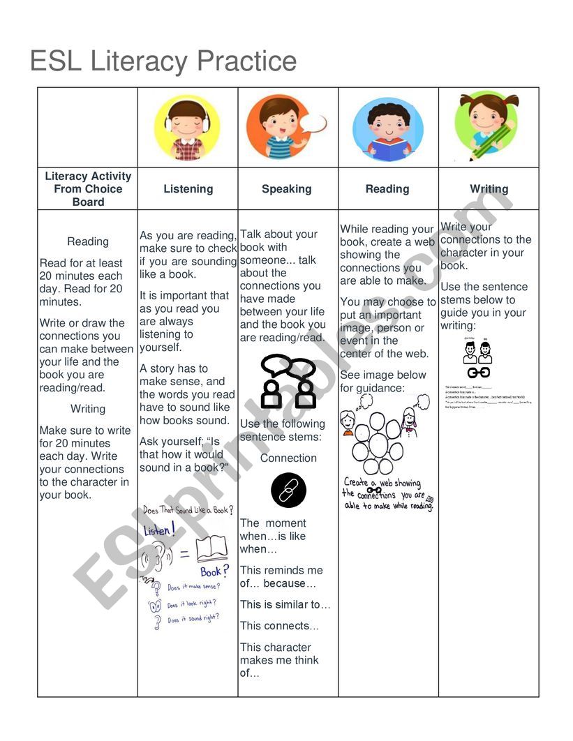 ESL Literacy Practice worksheet