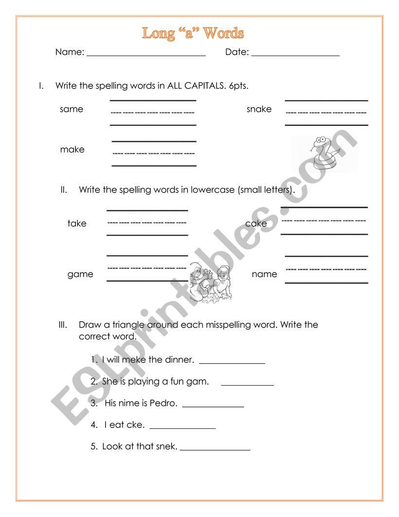 Long A Words worksheet