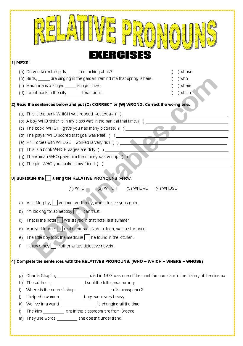 RELATIVE PRONOUNS worksheet