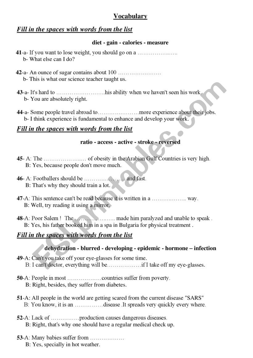 Vocabulary worksheet