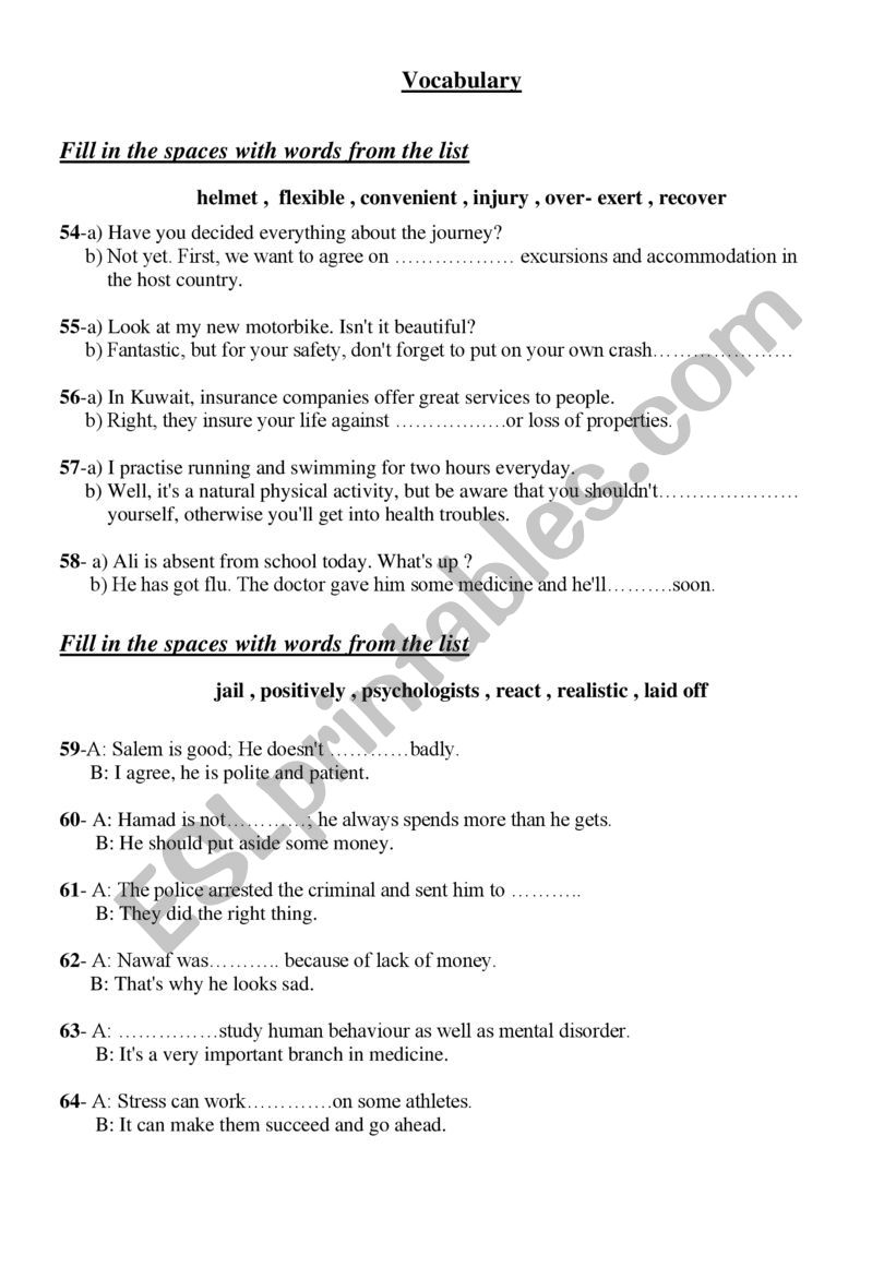 Vocabulary worksheet