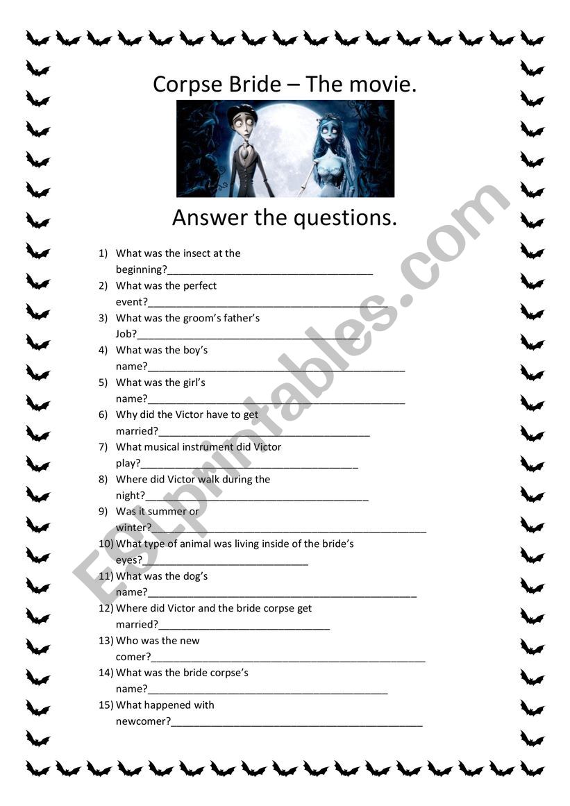 Corpse Bride worksheet