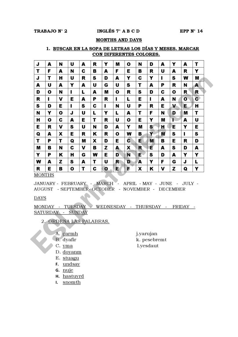 MONTHS AND DAYS  worksheet