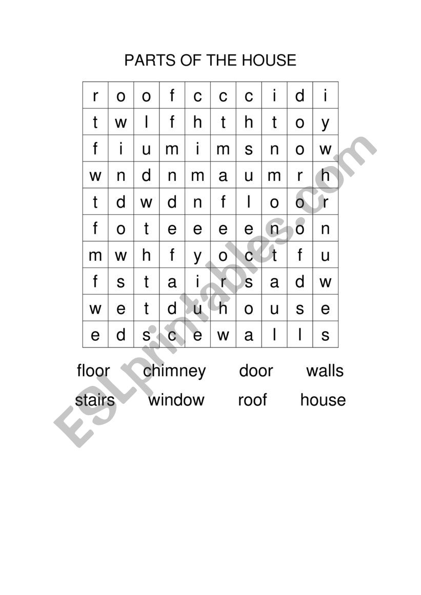 PARTS OF THE HOUSE worksheet