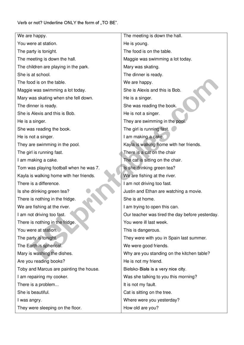 TO BE worksheet
