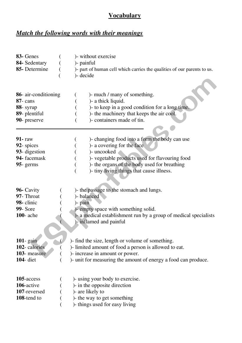 Vocabulary worksheet