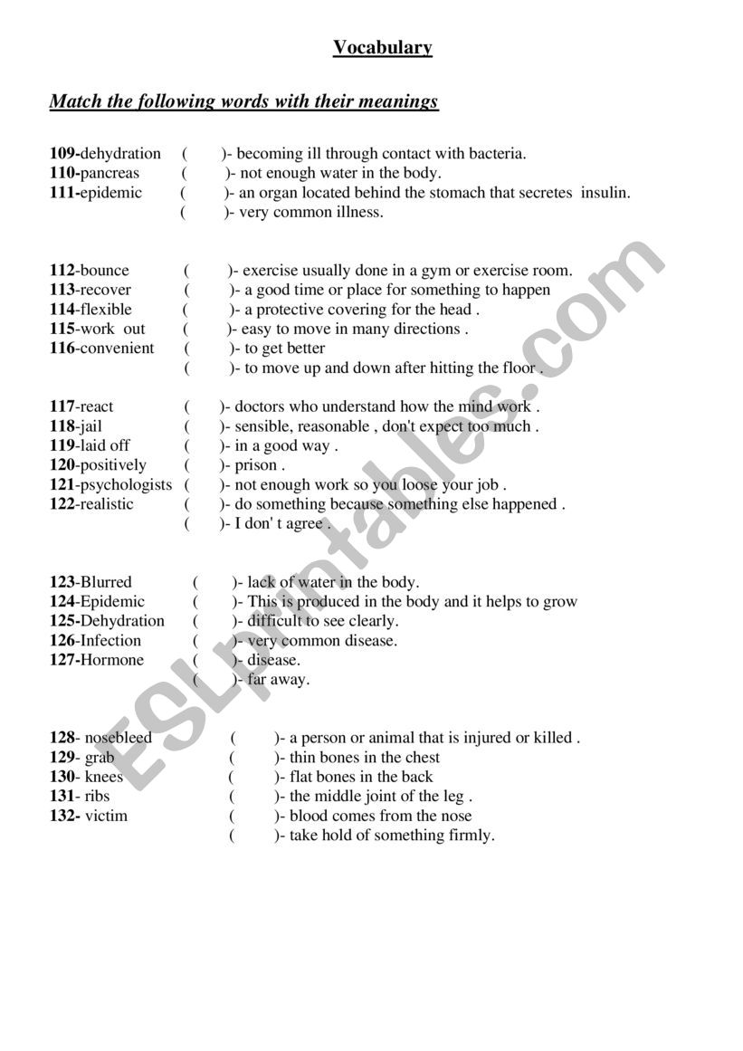 Vocabulary worksheet