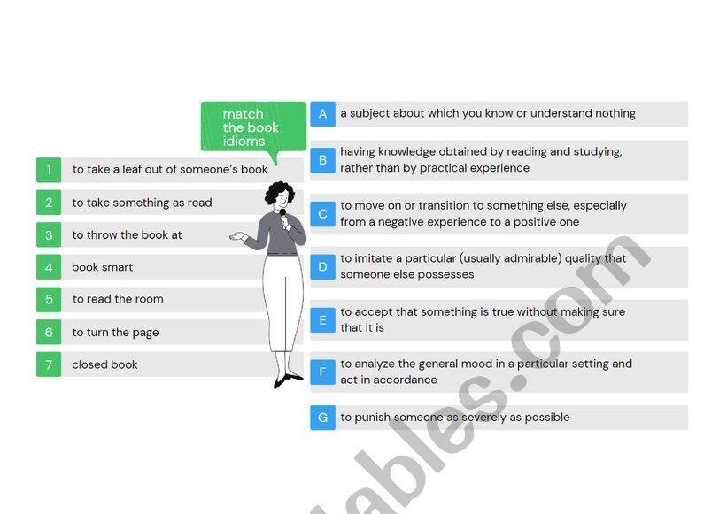 advanced book idioms (matching exercise)