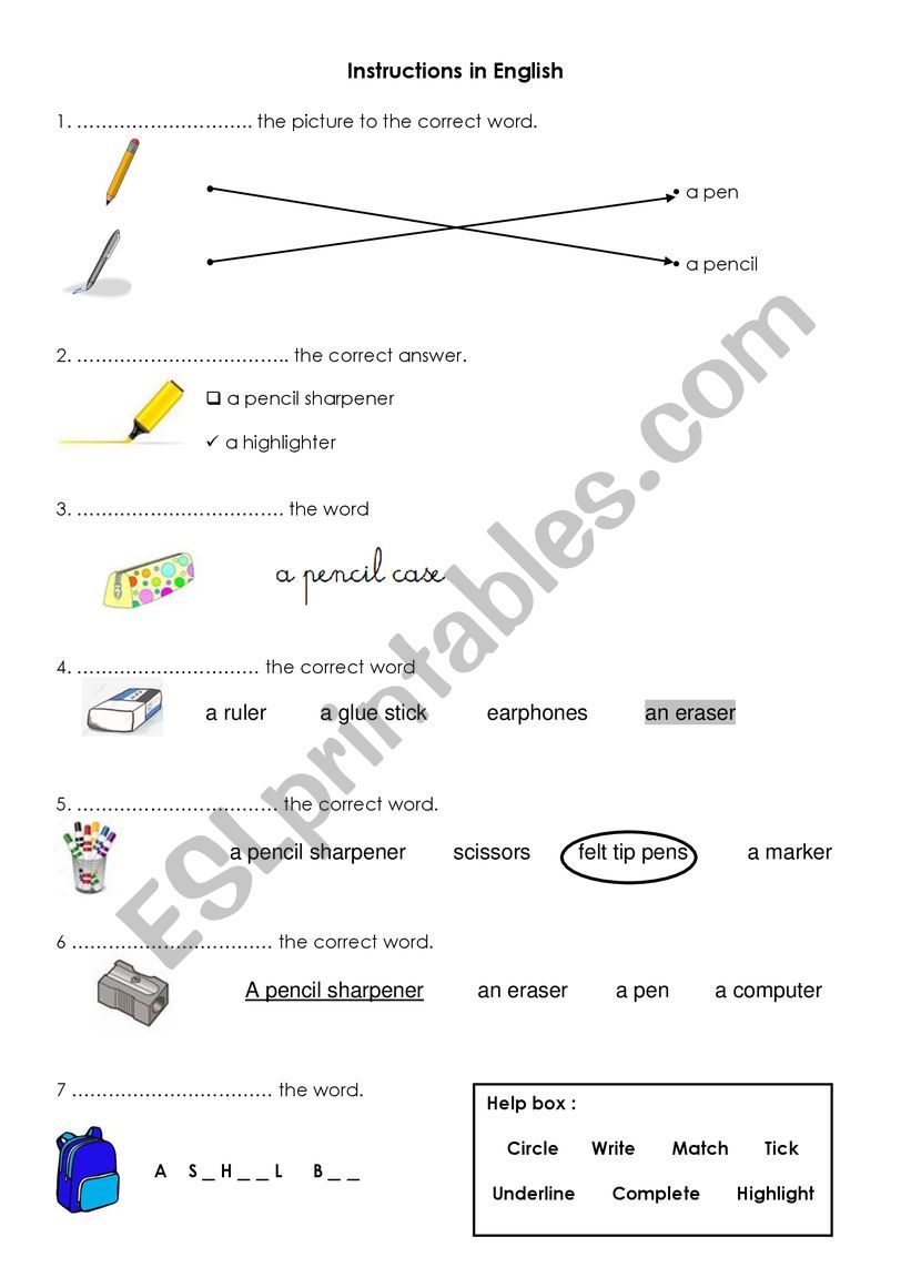 Understanding instructions worksheet